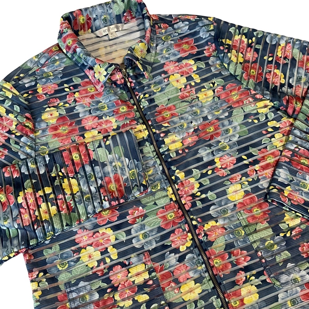 Erin London Floral Print Shear Pleated Jacket‎ Women's PL Petite Large Full Zip